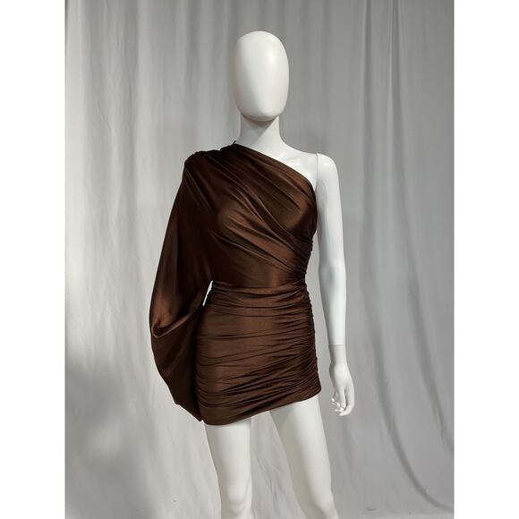 Solace London 'Clara' Brown Satin Mini Dress Size 0 - Picture 2 of 5